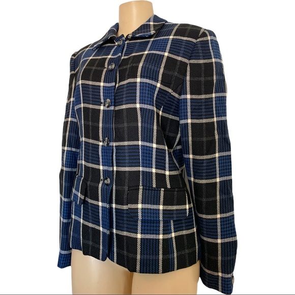 Vintage Y2K Rena Rowan for Saville Plaid Striped Wool Blend Blazer Jacket - Picture 3 of 8